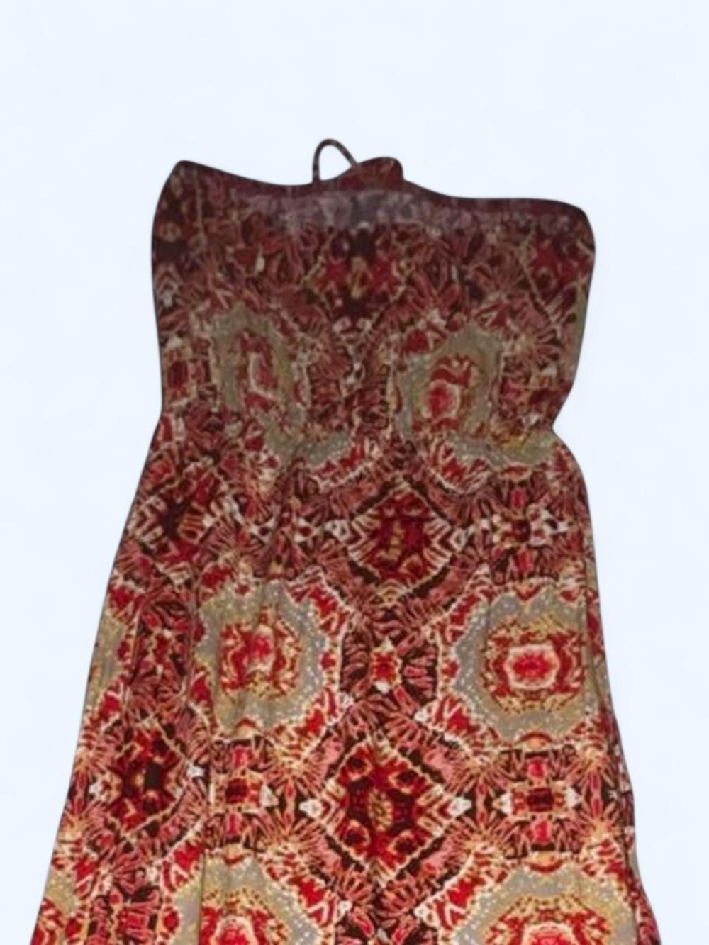 Kirra Strapless Red Multi-Print Maxi Dress